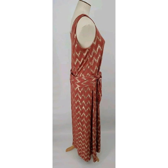 Soft Surroundings Sz Med Alessandra Orange Gold Metallic Chevron Maxi Dress USA - Picture 4 of 8